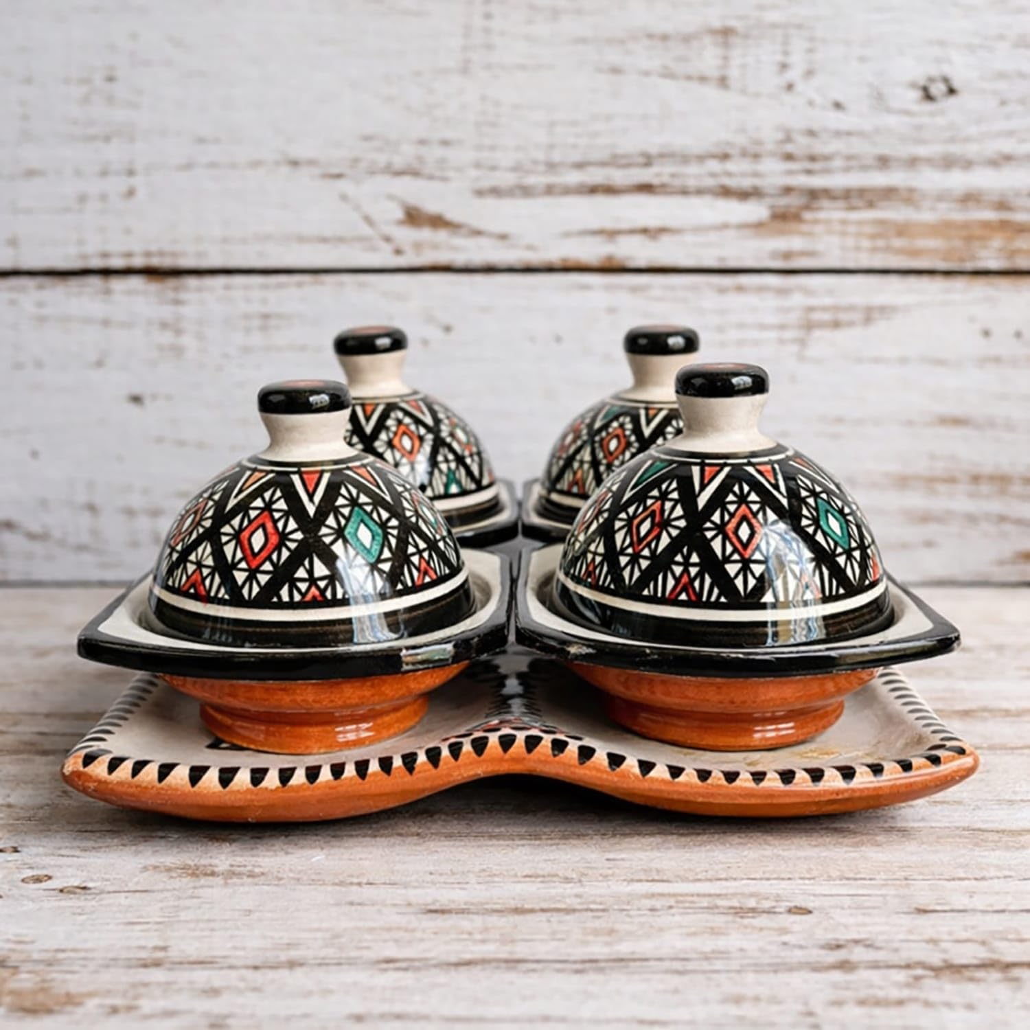 Generico Antipastiera Quadrata con Mini Tajine in Ceramica Terracotta - Artigianato Marocchino 2901261220