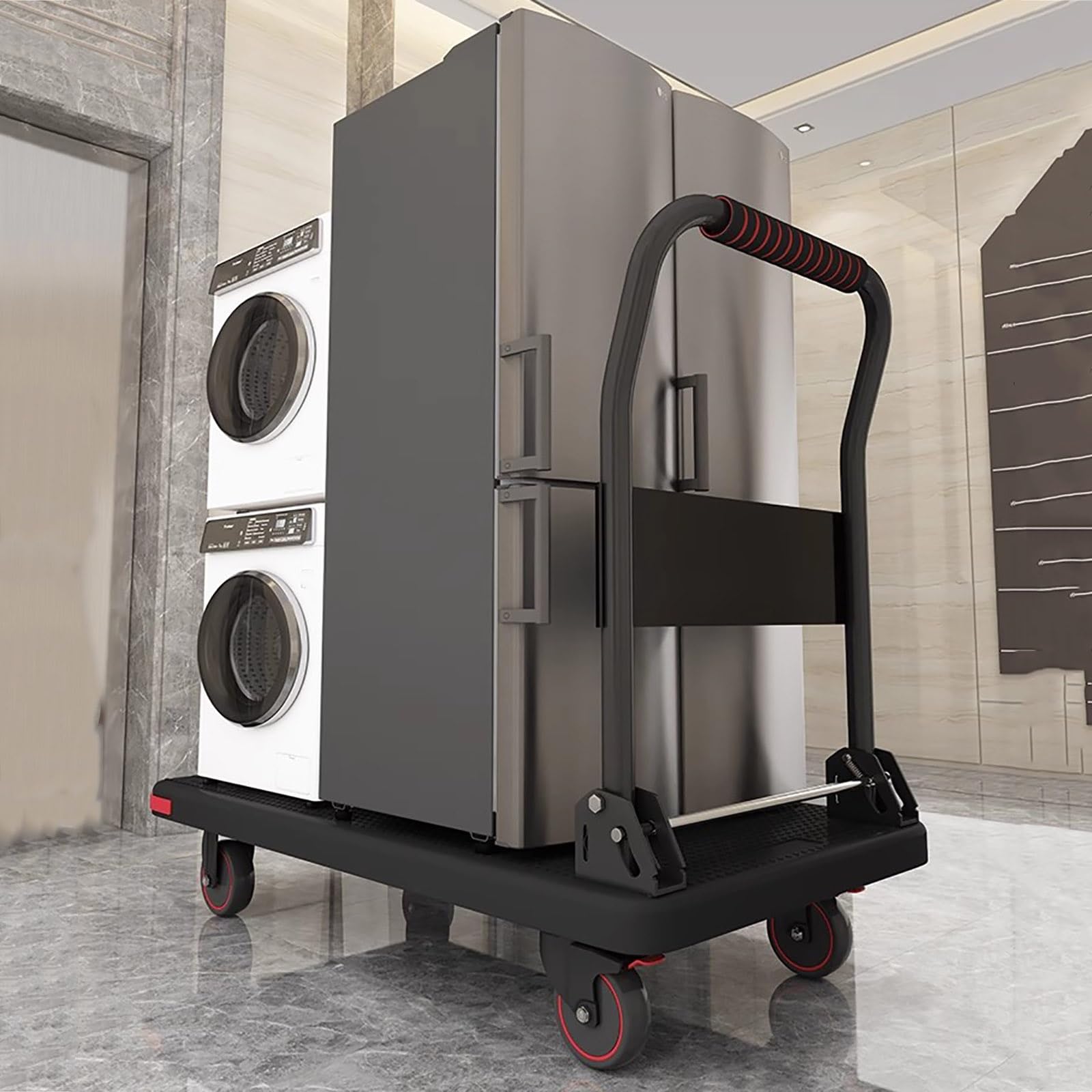 Carrello Pieghevole a Mano, Carrello Pieghevole con Ruote, Carrello Portatile per Uso Domestico, in Fabbrica, al supermercato, in Magazzino (Blu L)