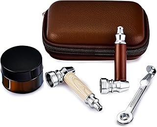Tobacco Pipe Set,2pcs Realistic Wood Grain Tobacco Pipes with Cleaner Tamper Tool and Storage Jar