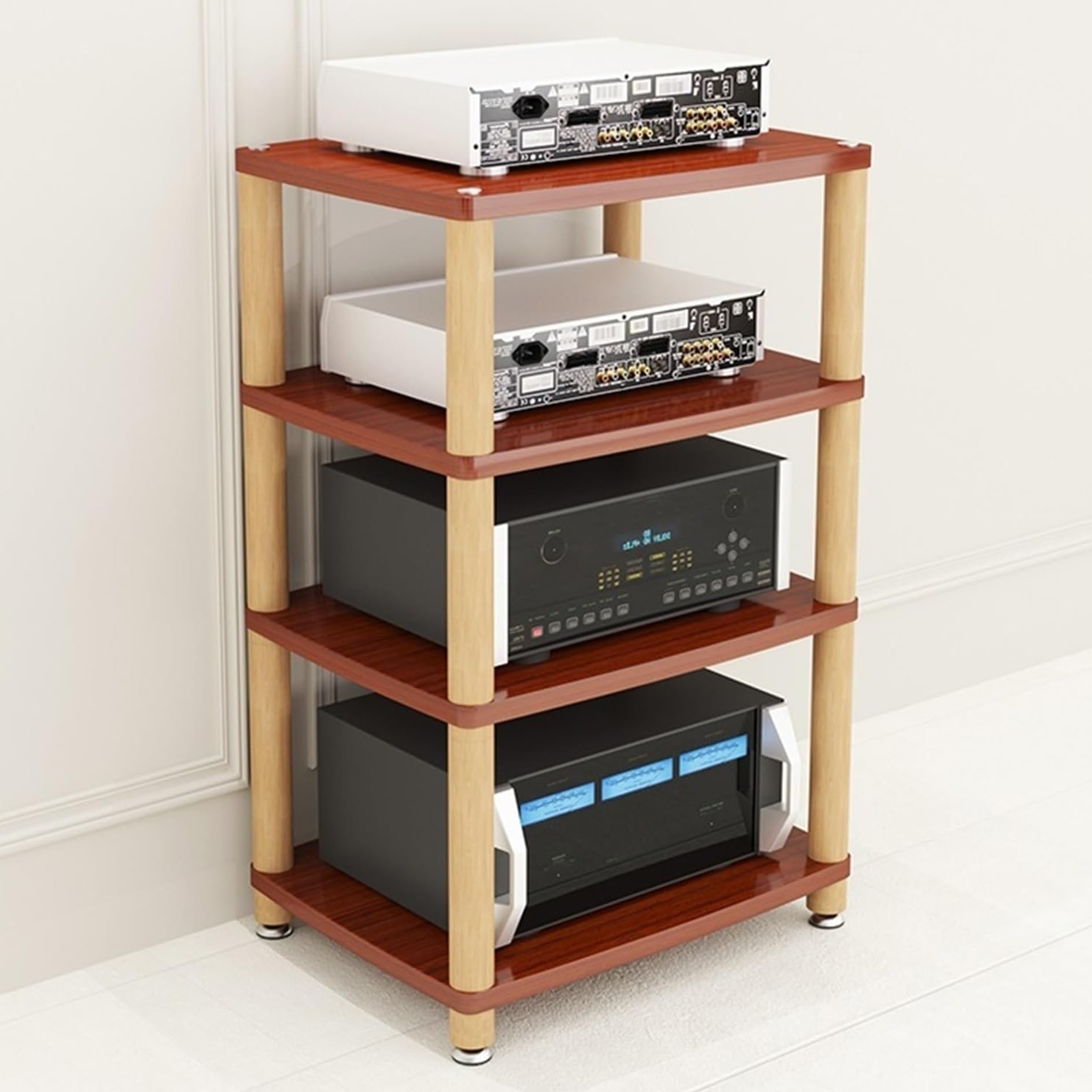 Mobile TV angolare in Legno a 2/3/4 Ripiani, Centro di intrattenimento, scaffale AV per Console di Videogiochi, HiFi, Porta Dvd, Giradischi, Soluzione di archiviazione per Soggiorno