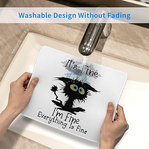 Miniatura 6 de Bonita alfombrilla de mouse con diseño de gato negro con base de goma antideslizante, alfombrilla de mouse con borde cosido, impermeable y bonita