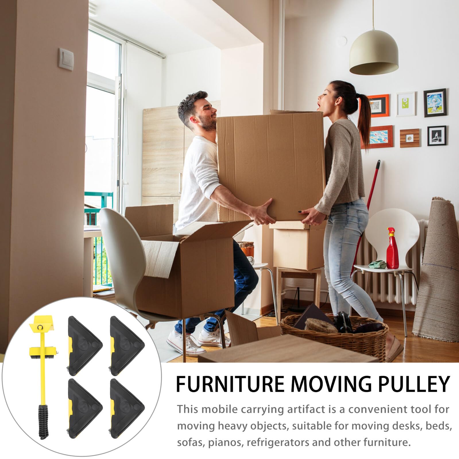 Set di attrezzi per lo spostamento di mobili – 5 pezzi con leva leva e 4 ruote universali per un facile trasporto di oggetti pesanti e soluzioni per lo spostamento di mobili per la casa senza sforzo