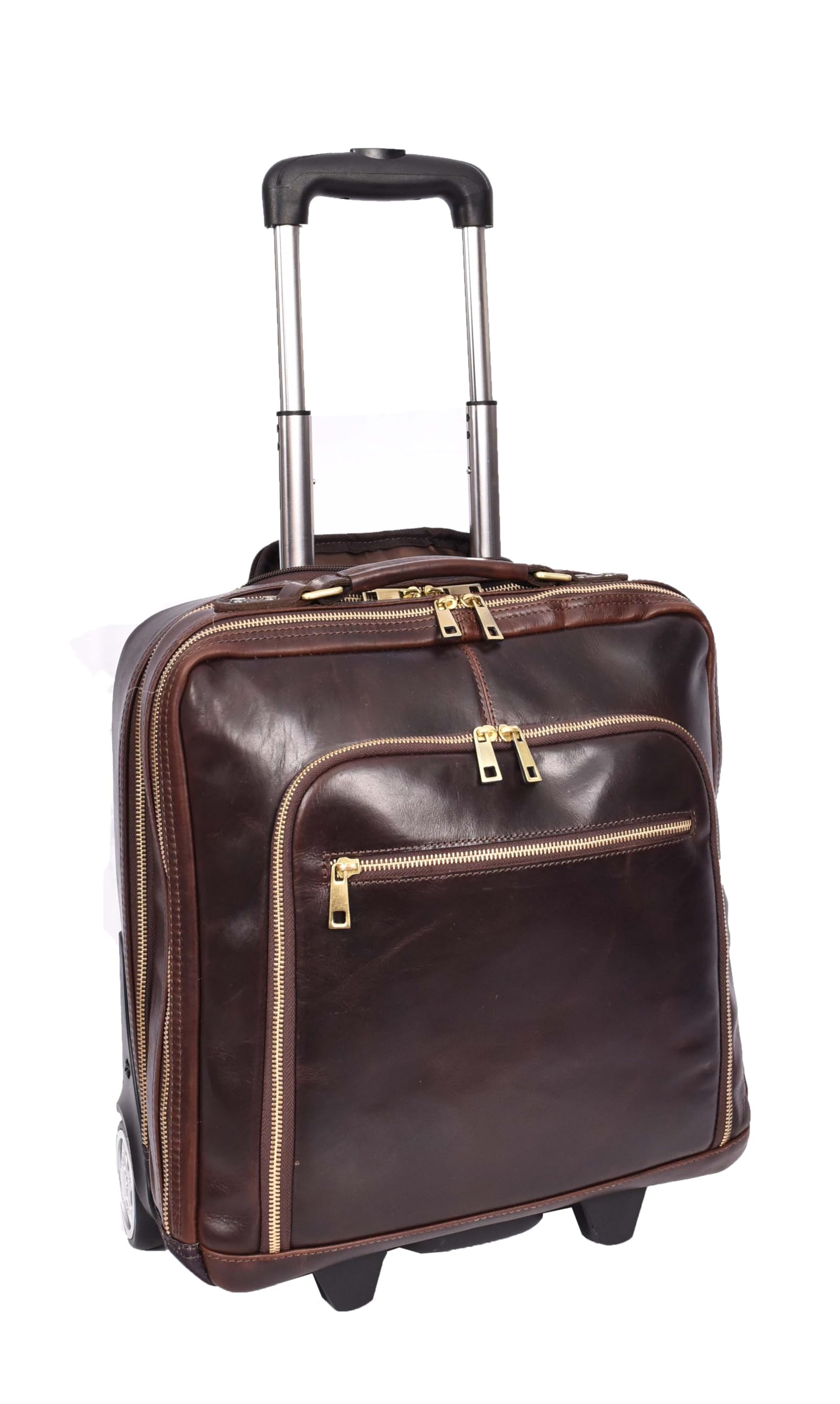 Pilotentasche aus echtem Leder mit Rollen Teleskopgriff für Business Reisetasche Sussex, braun, M, Pilotenkoffer
