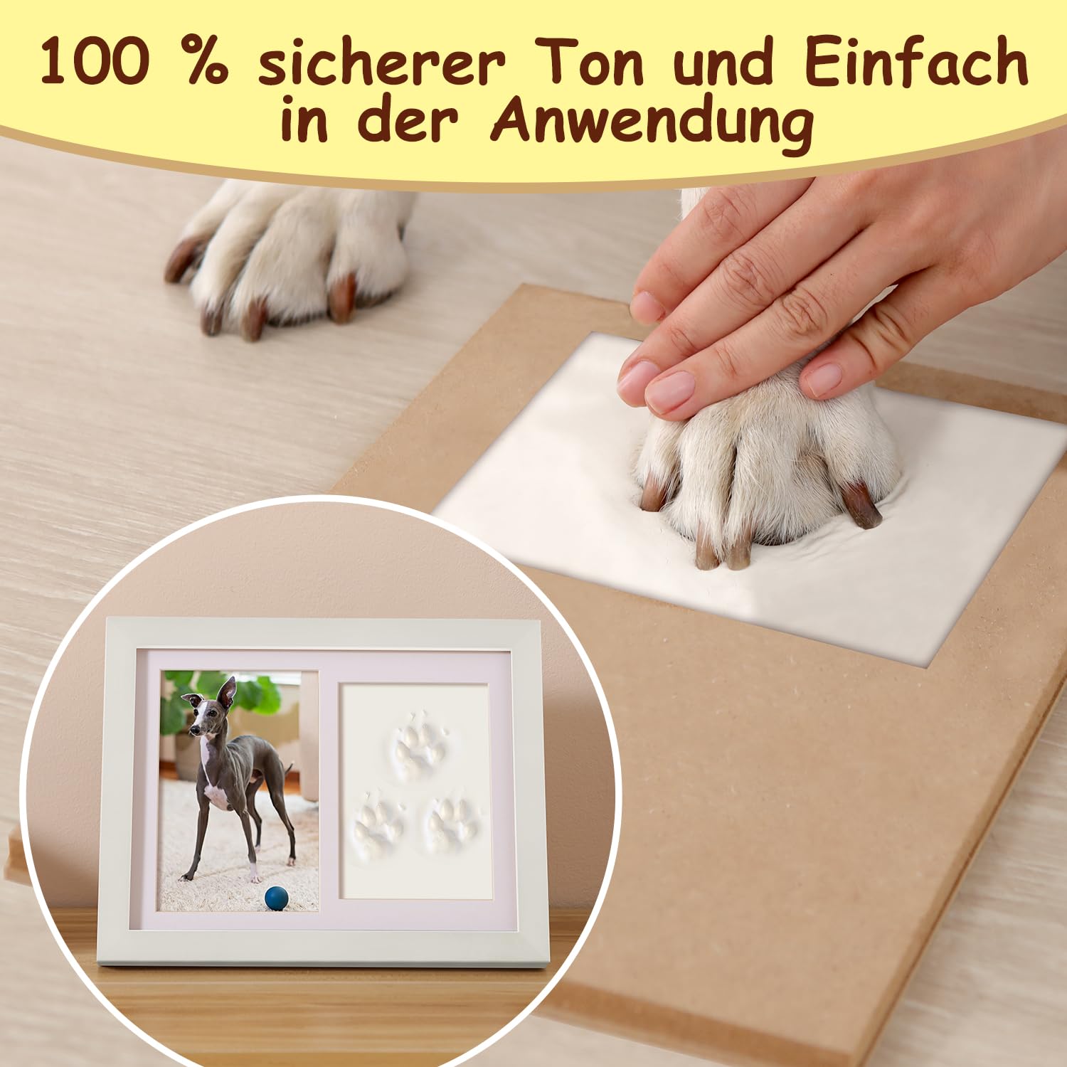 Gedenkrahmen Hund und Katze, Pfotenabdruck Set Hund Katze Fotorahmen mit Ton Impressum Kit und Foto-Display für 6 x 4“ Foto, Perfekte Andenken Geschenk für Tierbesitzer-Weiß