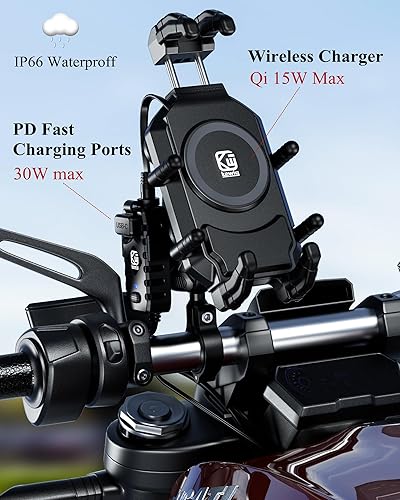 Miniatura 2 de BRCOVAN Soporte de teléfono para motocicleta con cargador inalámbrico Qi de 15 W y puerto de carga rápida PDUSB-C de 30 W, soporte antirrobo para