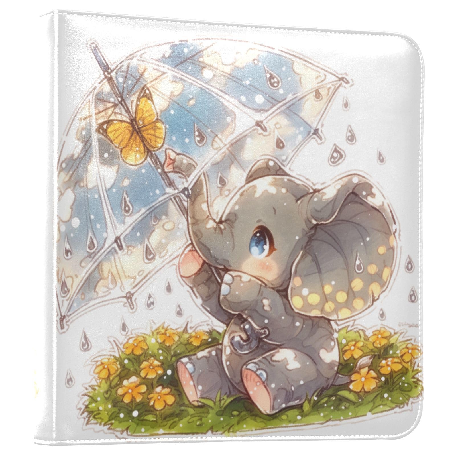Kigai Cute Elephant Photo Album Self Adhesive Scrapbook Album Leather Cover DIY Picture Scrap Book with 20 Adhesive Sheets, 11.8x24x0.8 inch