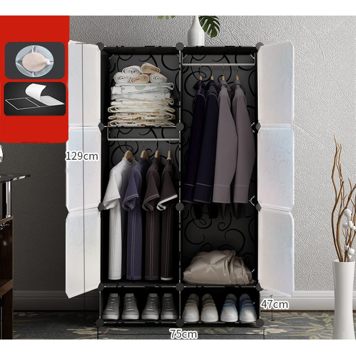 Amazon｜ワードローブ F 組み立て式 クローゼット 収納ボックス 扉付き