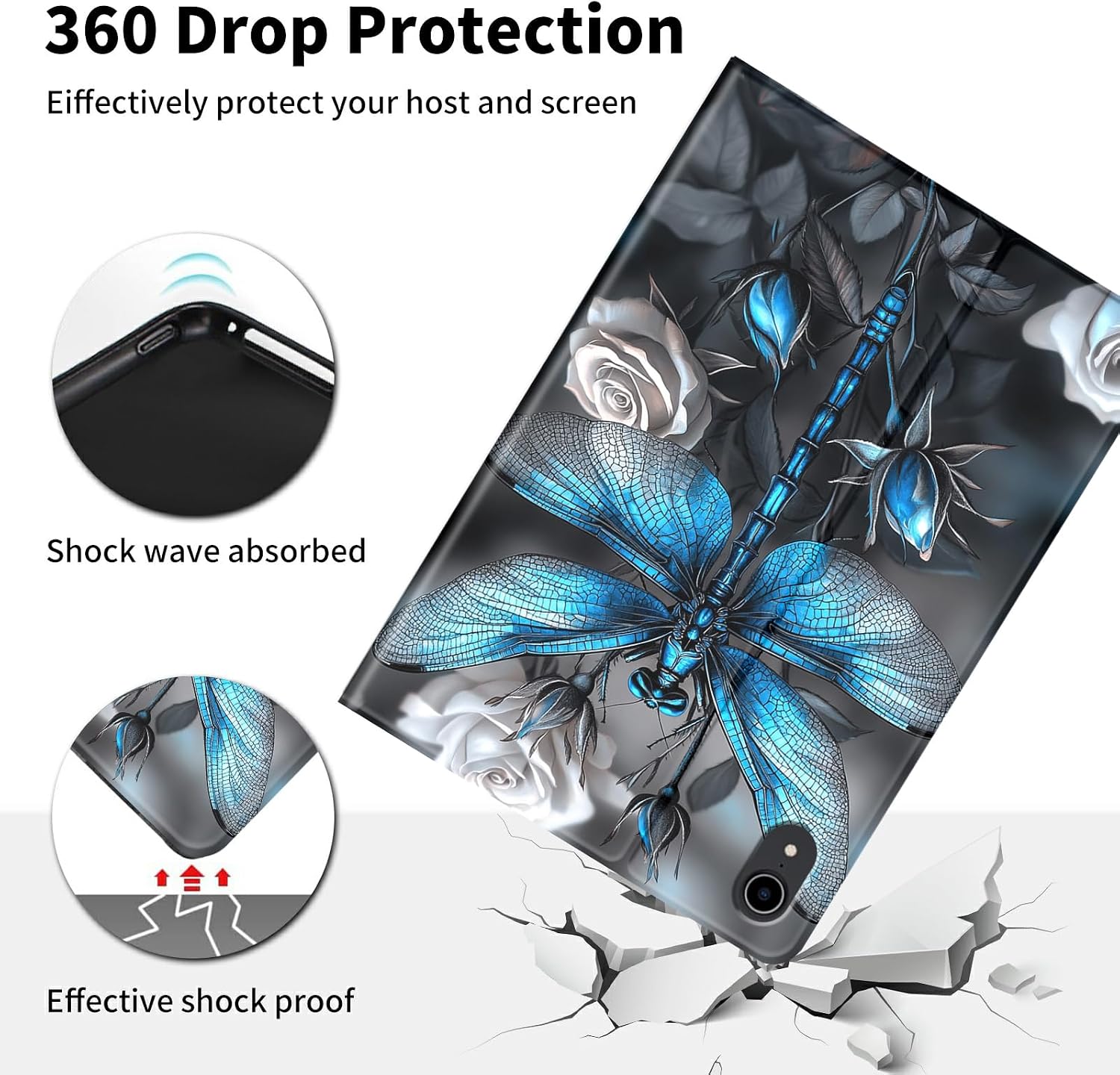 for iPad (A16) 11th Generation Case 11" 2025,for iPad 10th Gen Case 10.9" 2022-Leather Adjustable Stand Smart Cover with S Pen Holder & Auto Wake/Sleep,Blue Dragonfly
