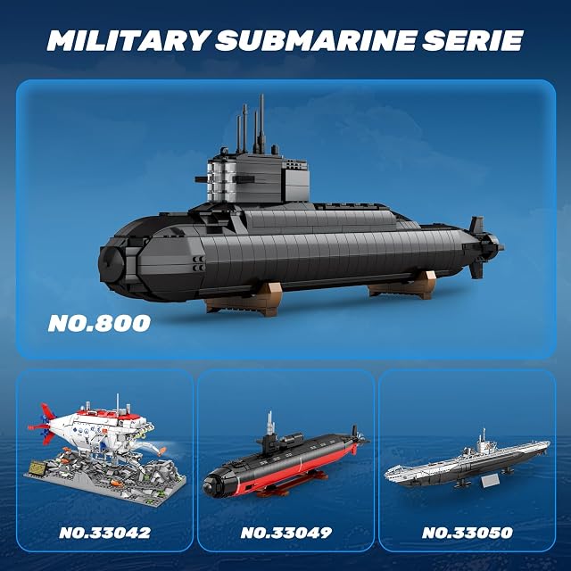 Foto 7 de 7 de Reobrix Juegos de construcción de submarinos nucleares para adultos, kit de modelo submarino con luces 800