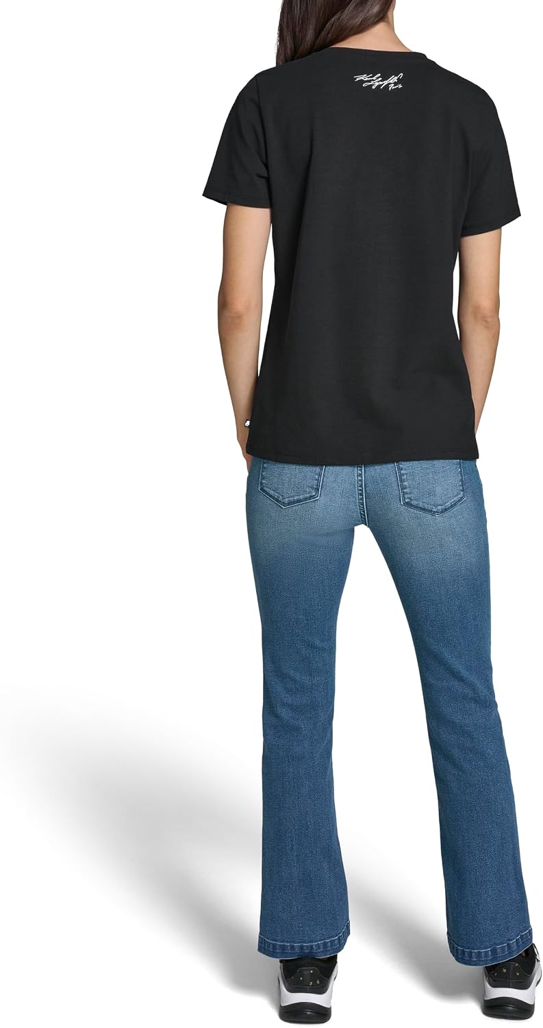 Karl Lagerfeld Women's Short Sleeve Crew Neck Bee Logo T-Shirt