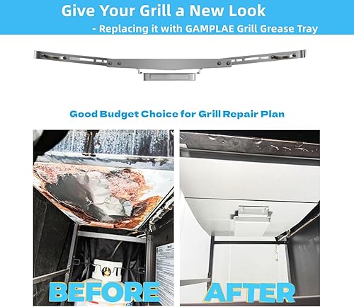 Miniatura 6 de Bandeja de grasa de repuesto para parrilla con bandeja de recepción, bandeja de goteo universal ajustable de 25 a 34 pulgadas, bandeja de grasa de