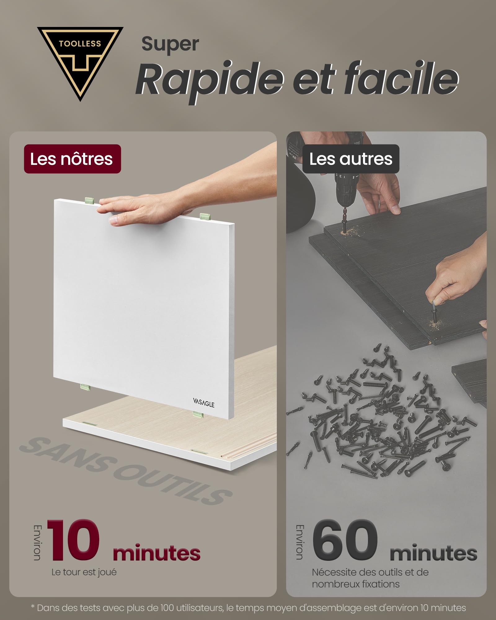 VASAGLE Meuble TV, Snapsemble Montage Super Rapide, 140 x 39 x 45 cm