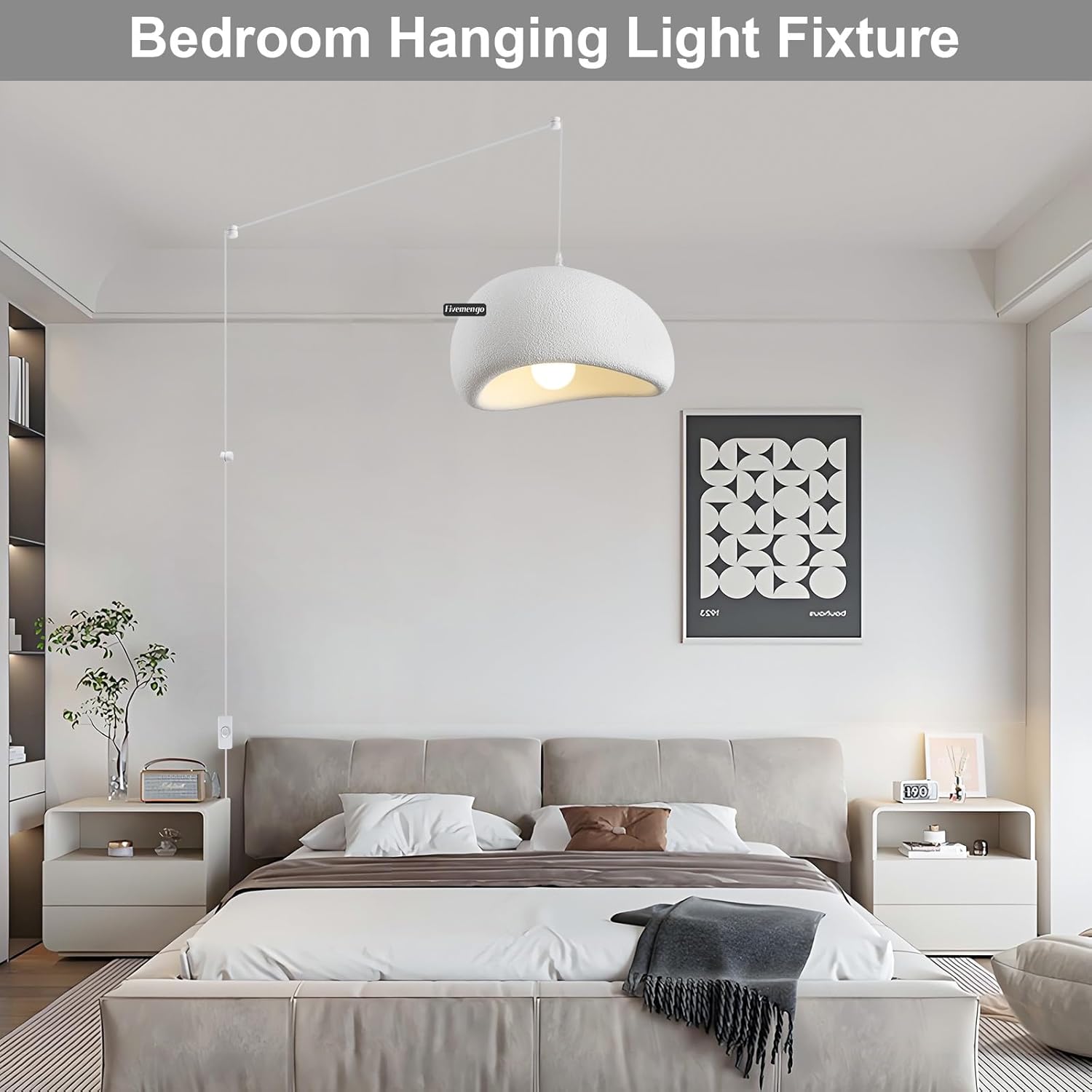 15.7in Plug in Wabi Sabi Pendant Light with 19.7ft Cord, White Hanging Lamp Japanese Chandelier Lighting Fixture for Kitchen Island Dining Living Room Hallway Bedroom Restaurant 1 Pack