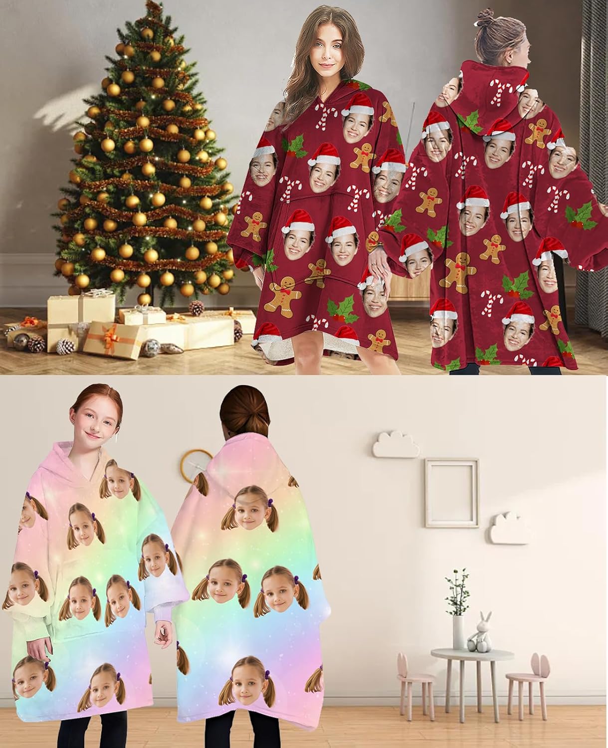 Custom Wearable Blanket Hoodies with Picture Face Personalized Hooded Blanket Sweatshirt Pocket Customized Kids Adults - Image 5