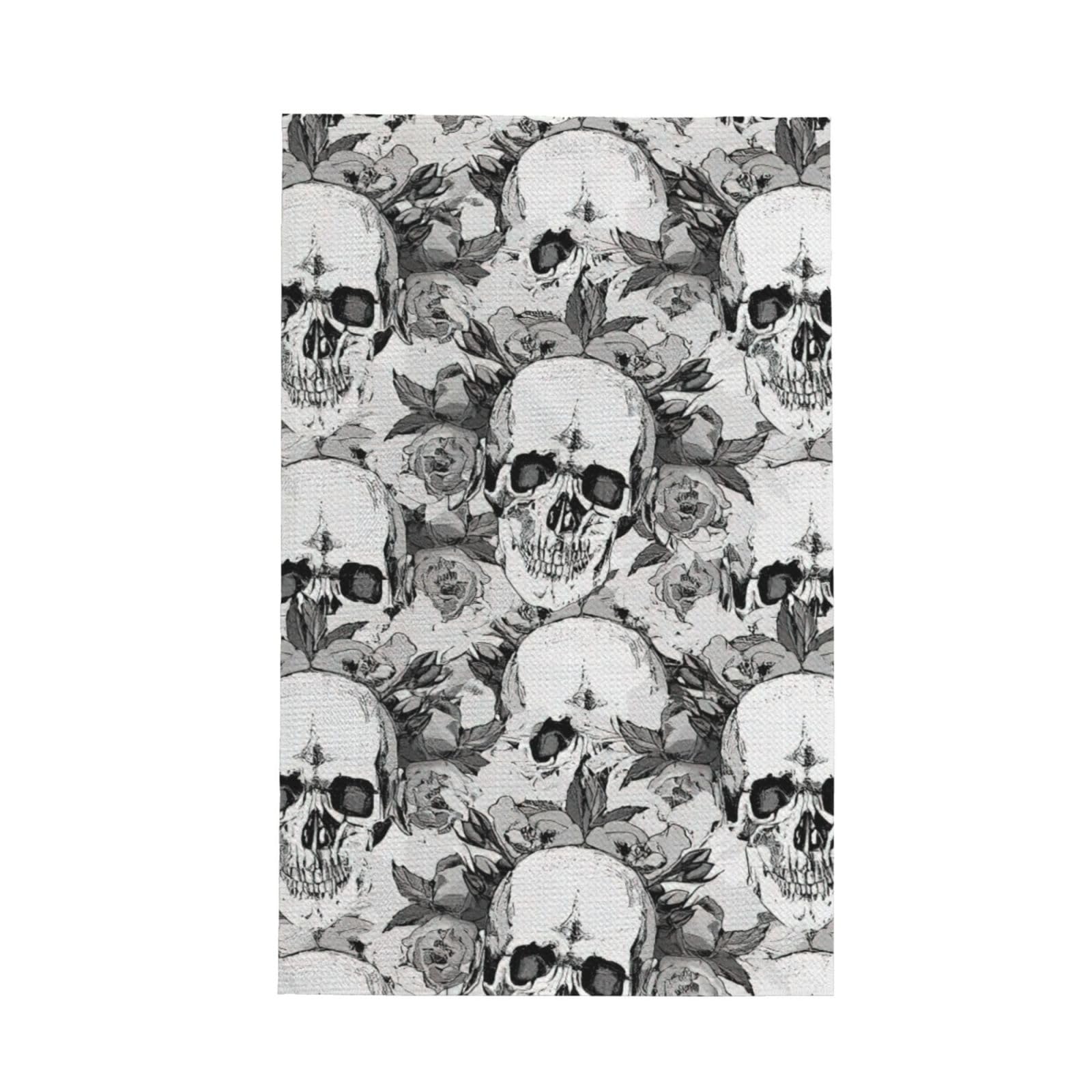 CKGODGF Skull Skeleton Print Absorbent Waffle Dishcloths,Kitchen Towels With Hanging Loops,Tea Towels.