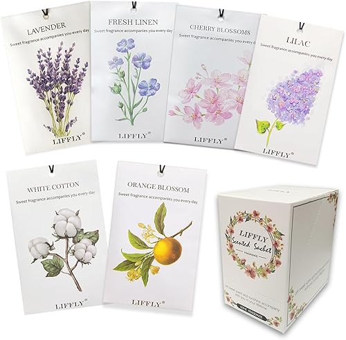 Miniatura 8 de Paquete de 14 sobres perfumados para cajones y armarios, lavanda, rosa, jazmín, océano, vainilla, sándalo, Gardenia caja de regalo de 7 aromas