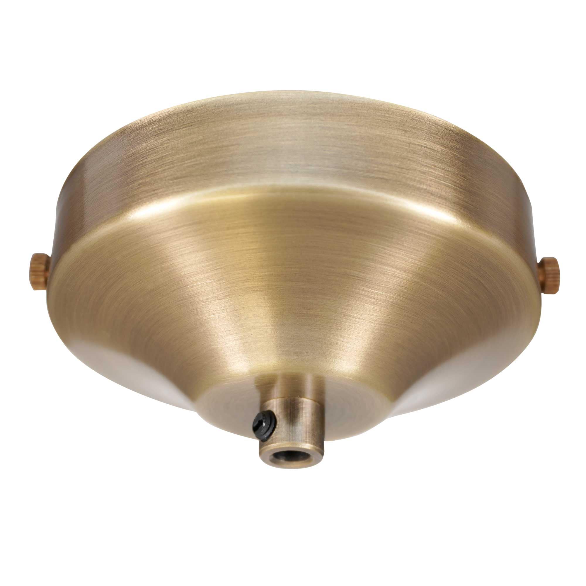 Elektek Antique Brass 100Mm Diameter Curved Ceiling Rose With Strap Bracket And Cord Grip Ideal For Pendant Vintage Filament Bulbs