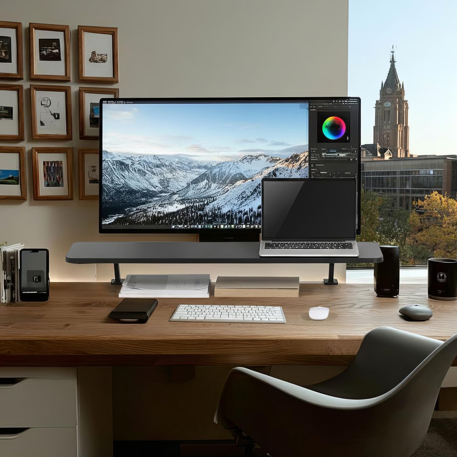 ER-409 Podstawa Pod Monitor, Ergonomiczna Platforma, Podstawka Pod Drukarkę, Laptopa Z Miejscami Na Kable, Do Komputerów, Notebooków, Półka Na Ekrany od 13 do 32cali, Waga Max. 20kg