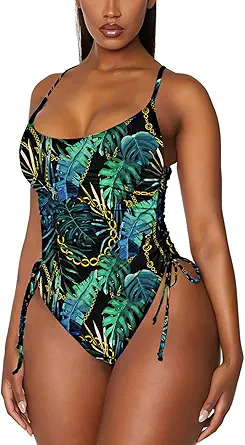 Viottiset Women's Ruched High Cut One Piece Swimsuit Tummy Control Bathing Suit Monokini