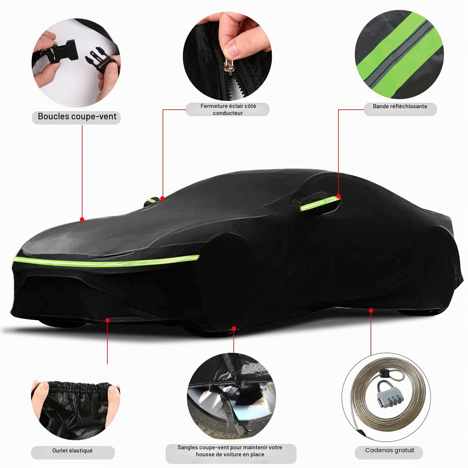 Bâche Voiture Extérieur Respirante Compatible avec Porsche 911(991/992/996/997 Serie) 1998-2024, 6 couches Housse de voiture imperméable, Toutes saisons, Avec fermeture éclair et bandes coupe-vent