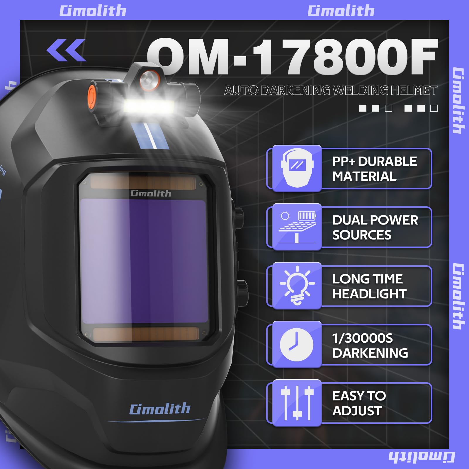 Schweißhelm mit Licht, 1/1/1/1/1 obere optische Klarheit, 4 Lichtbogen-Sensoren, breite Schattierung, 4/5-9/9-13 für WIG-Mig-Stick-Cut-Schweißhaube, Schweißmaske, 9,5 x 9,1 cm