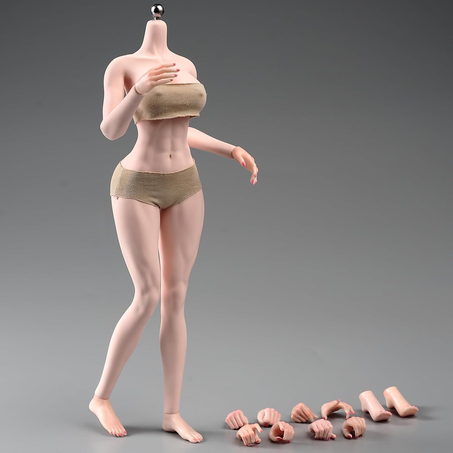 1/6 Scale Super Flexible Seamless Female Action Figure Body, 12inch Fitness Sensuality Fullness Female Action Figure Large Bust Body Model with Detachable Feet & Hands Accessory (Pale Skin)
