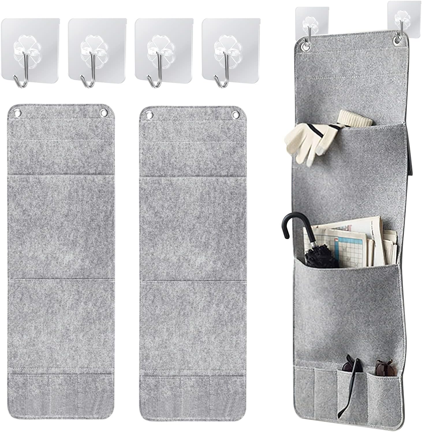 Lot De 2 Sacs De Rangement Muraux à Suspendre, Sac De Rangement à Suspendre Avec Poches, Tissu De Lin Imperméable, Rangement Mural Pliable Avec 2 Crochets, Organiseur De Rangement Suspendu Pour