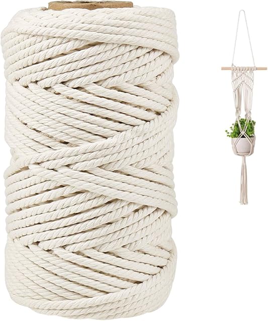 5mm Macrame Cord, 165 Feet Thick Cotton Macrame Rope for Wall Hanging Planters Hangers Knitting Macrame Home DIY Crafting Decoration (Beige)