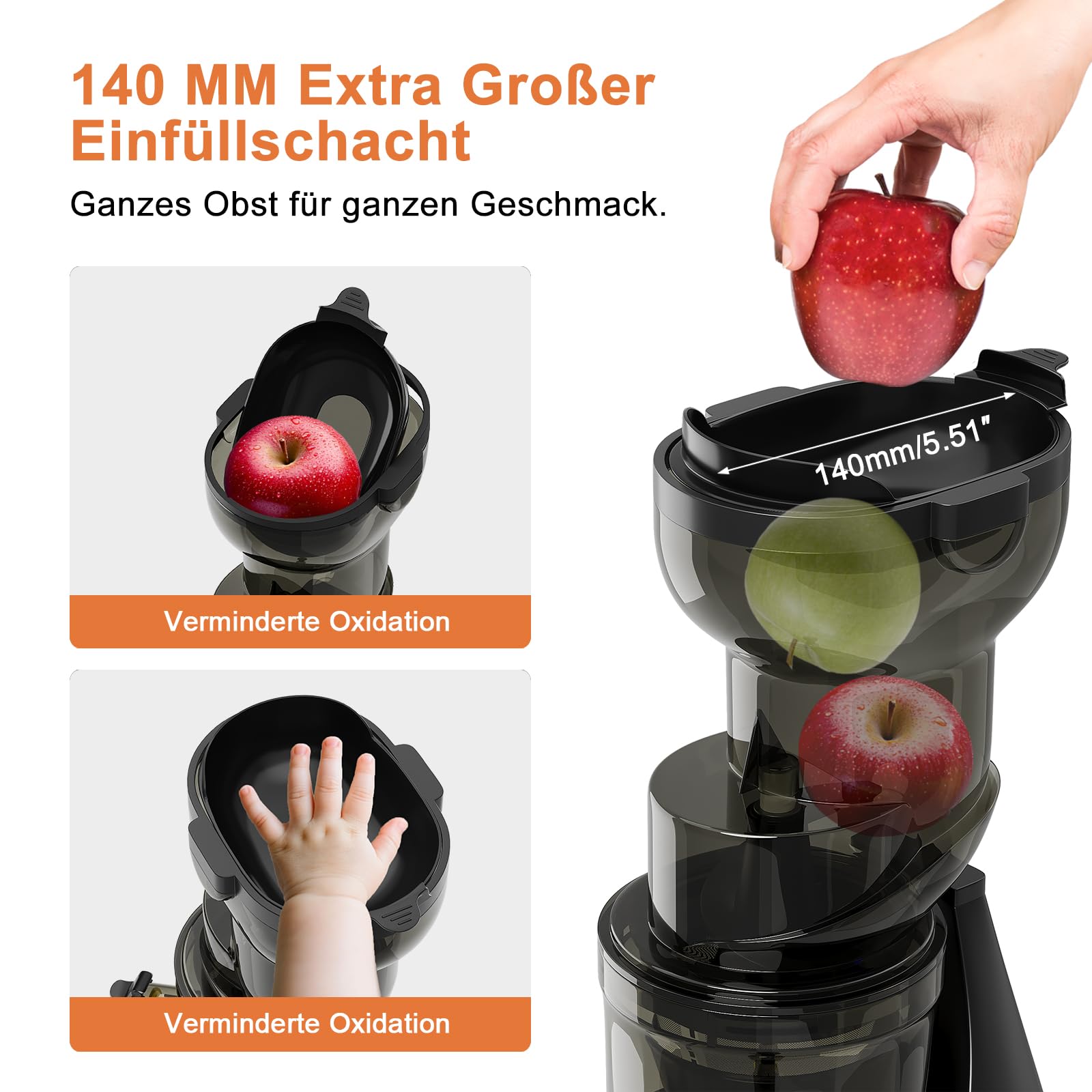 HOMELUX Extracteur de Jus 150 W, Rendement de jus élevé - Sans BPA