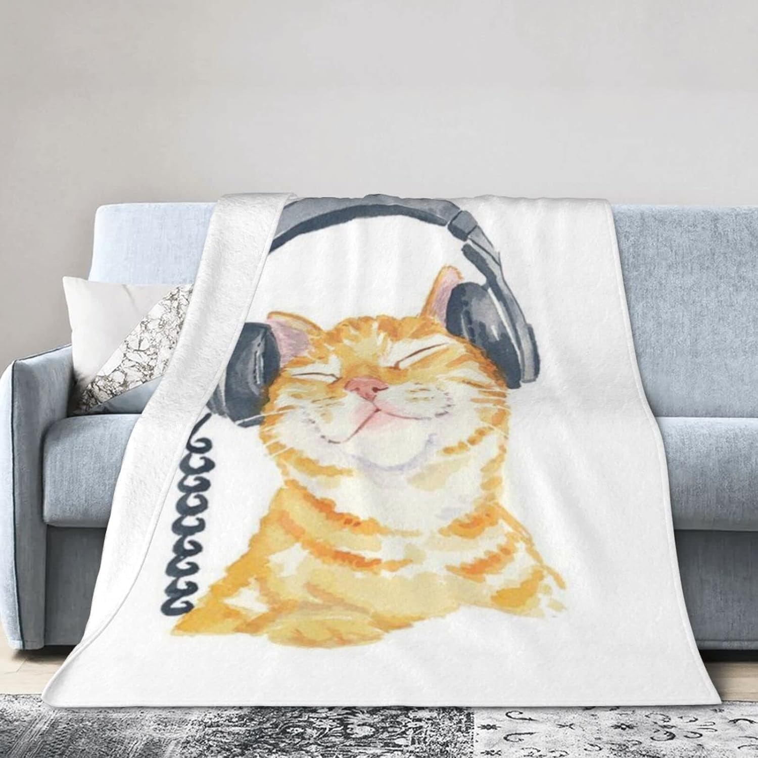 スーパーソフトフランネルブランケット かわいい面白い猫シングルブランケット暖かく快適な抗ピリング帯電防止 洗濯可能ソファベッド -5