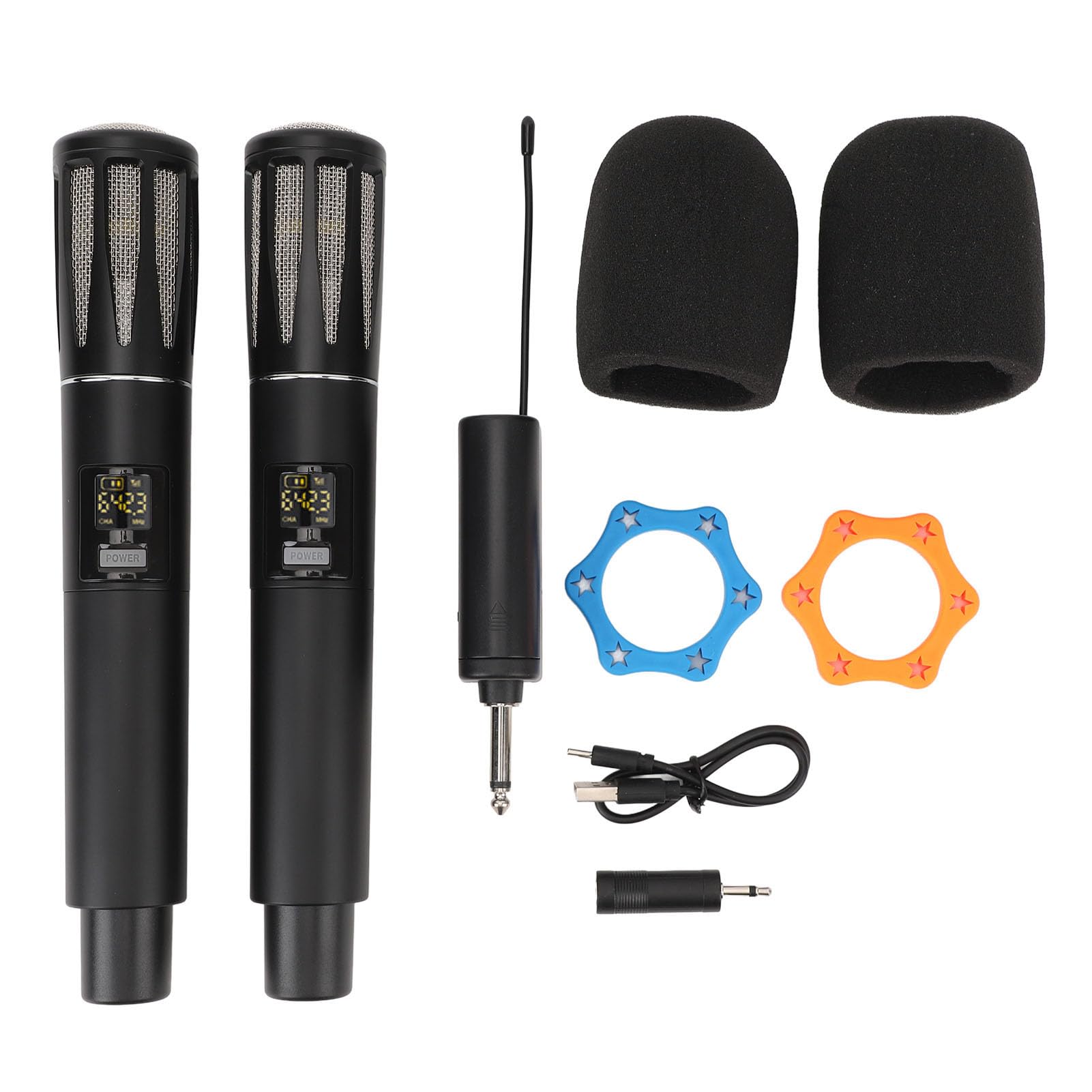 Mikrofon Bezprzewodowy, Metalowy Mikrofon Dynamiczny Podwójny Ręczny Bezprzewodowy Mikrofon UHF z Odbiornikiem do Urządzenia do Karaoke Przemówienie Weselne (BLACK)
