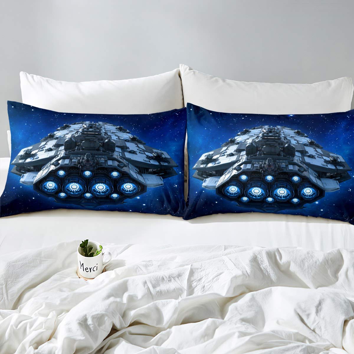 Beeweed Set Biancheria Da Letto Bambini 5 Pezzi - Piumino Spaziale Con Razzi E Stelle, Misura Doppia, Morbida Microfibra - 2
