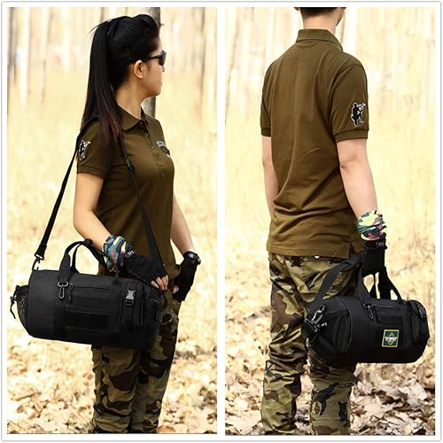 Vista 4 de UNISTRENGH Cilindro táctico de viaje MOLLE bolsa de mano militar con correa de hombro desmontable, Negro -, Deporte al aire