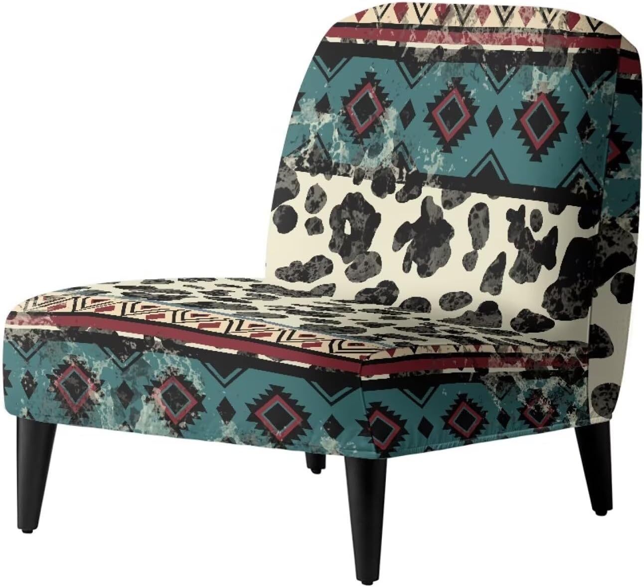 ZOUTAIRONG Geometry Cow Print Accent Chair Cover No Arms Chair Slipcovers for Living Room Armless Slipper Chair Covers Removable Furniture Protector Covers