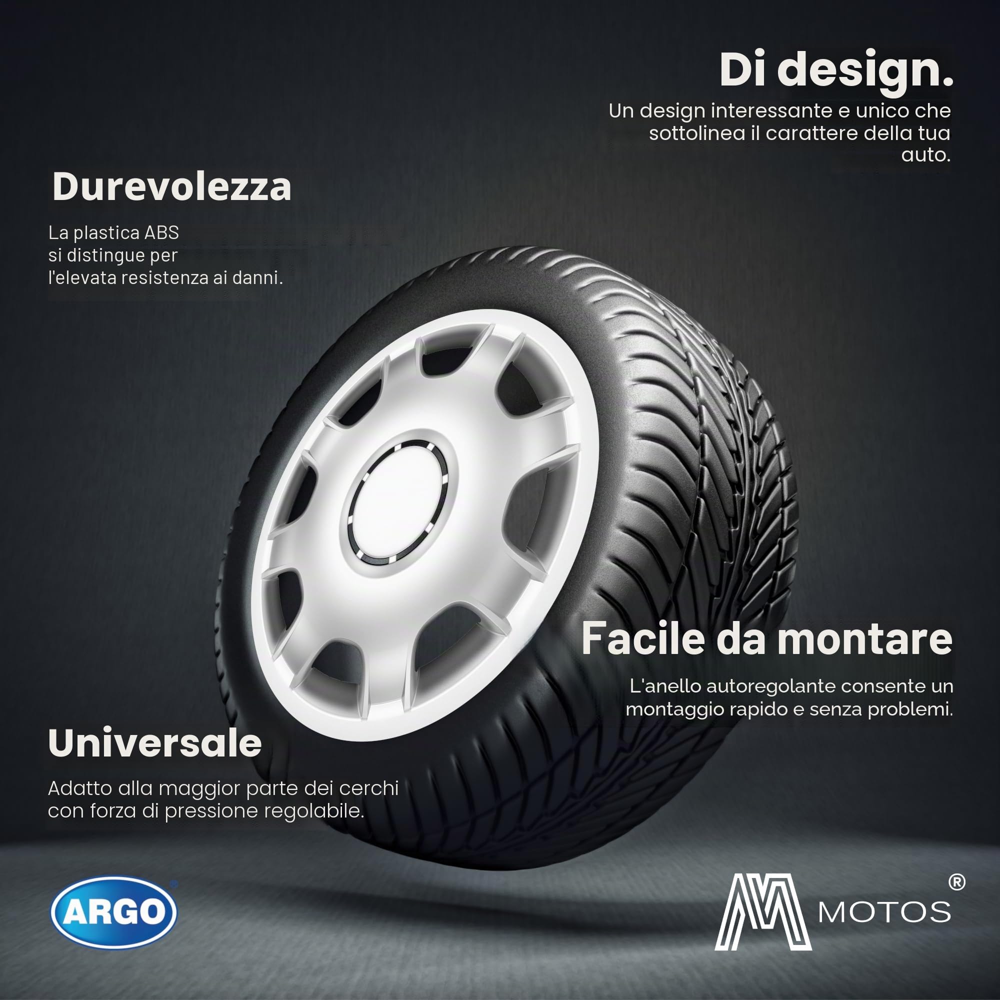 M MOTOS Set di 4 Copricerchi 16 pollici - Eliminate i graffi con questi copriruota flessibili e leggeri da 16 pollici. Facili da installare, non richiedono attrezzi e proteggono dallo sbiadimento!