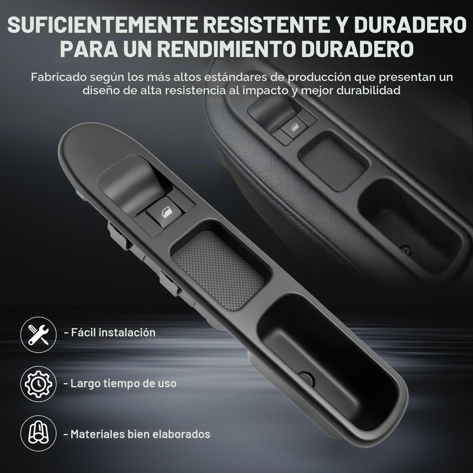 Baceyong 4 pines Interruptor de Control Elevalunas Botón 6490.HQ | Compatible con Peugeot 207 6554.HJ ABS Negro Interruptor de Regulador de Ventana Lado del Pasajero