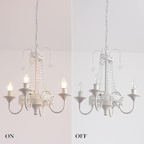 Miniatura 4 de KAERDI K9 - Mini candelabro de cristal con 4 luces lámpara colgante ajustable de metal blanco para comedor sala de estar dormitorio habitación de