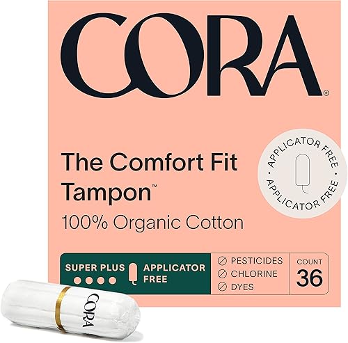 Cora Tampones no aplicadores 100% algodón orgánico  Ultra absorbentes, sin perfume, natural, no tóxico, sin aplicador  Eco-consciente SS+ (36 S