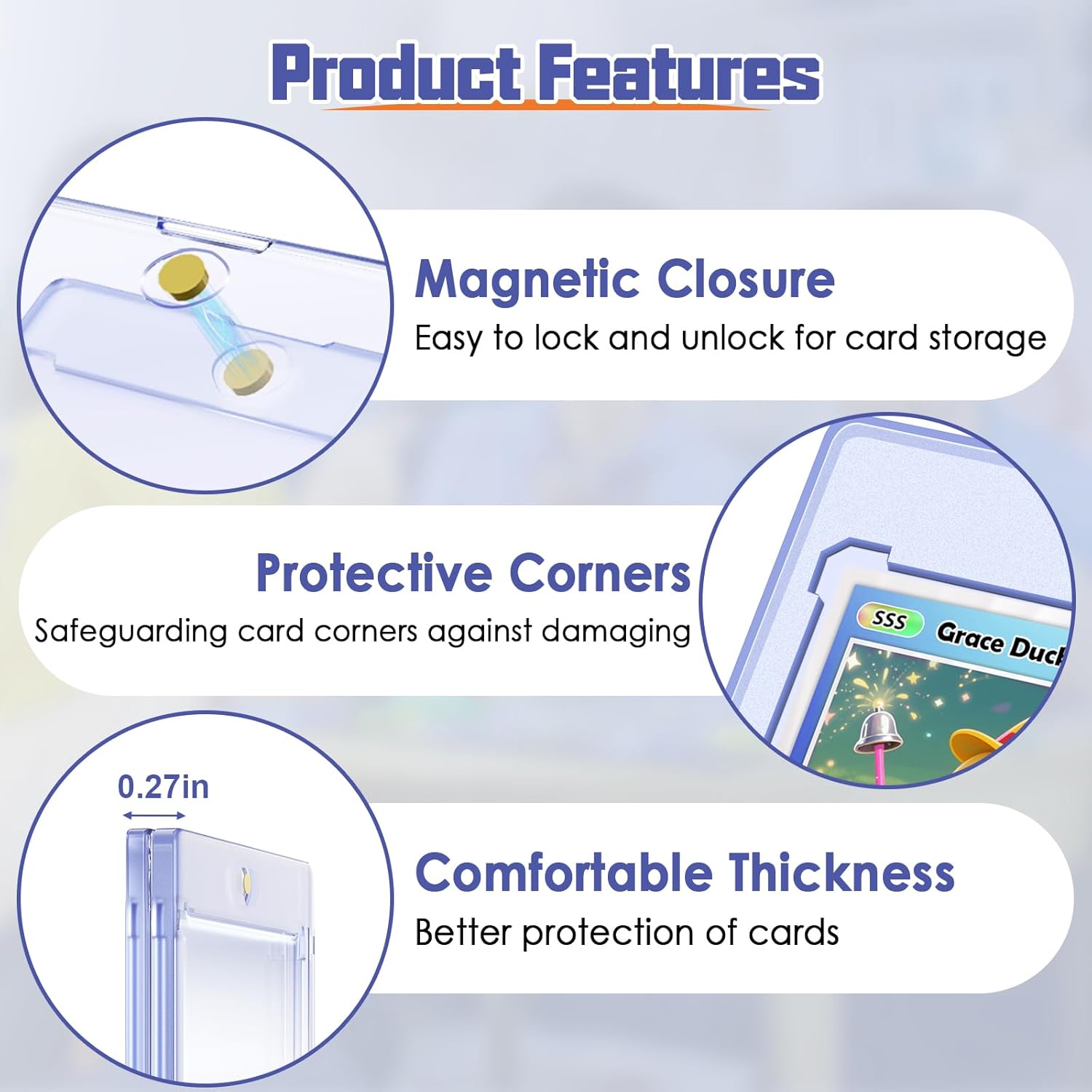 50ct Magnetic Card Holders for Trading Cards, 35pt Acrylic Card Protectors Baseball Card Display Case Fit for Sports Cards, MTG Cards,Standard Cards