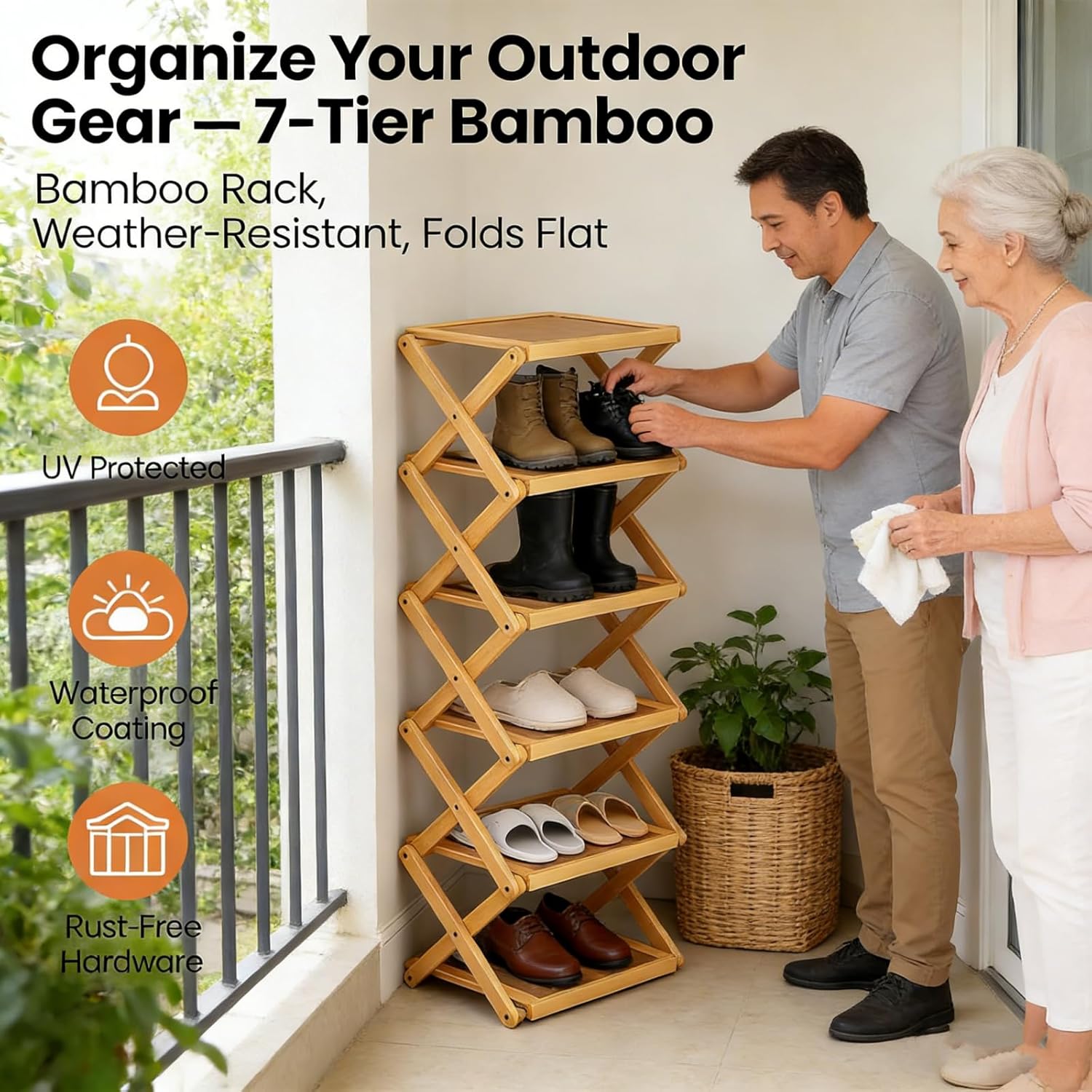 Foldable Shoe Rack, Bamboo Vertical Shoe Organizer Tall for Small Spaces, Space-Saving Multifunction Storage Rack, Vertical Shoe Organizer for Small Spaces (B 9 Tier)