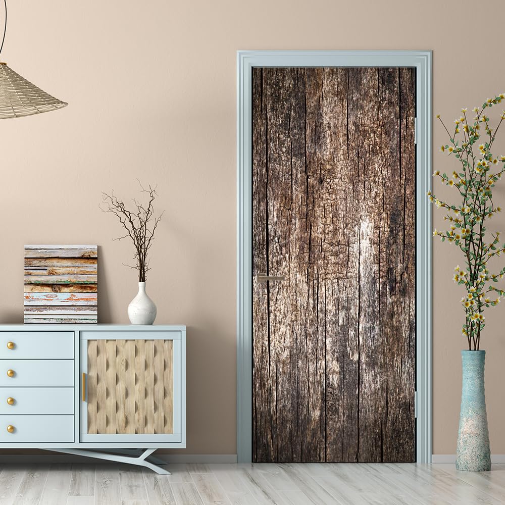 Stickers Photo Chambre Vinyle Adhésif Motif Porte en Bois Papier Peint Art Décor 93x205cm