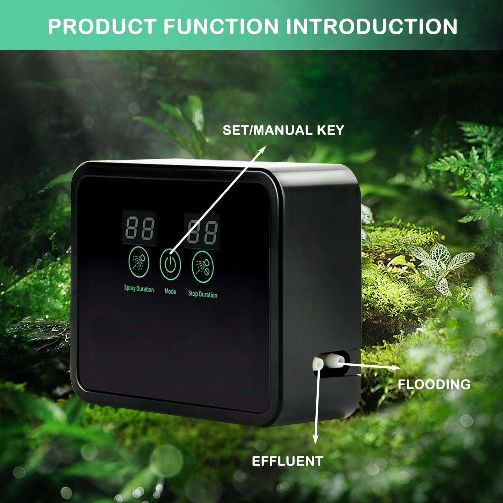 Humidificador para reptiles, sistema de niebla inteligente para terrarios con temporizador y boquillas de niebla ajustables en 360°, para reptiles, plantas, flores, selva tropical