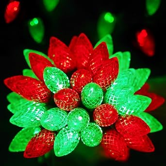 Red and Green C9 Christmas String Lights, 2-Pack 100LED 66FT Waterproof Connectable Green Wire Xmas Decorations Plug in LED Fairy String Lights Outdoor Indoor, for Garden Patio Christmas Tree Decor
