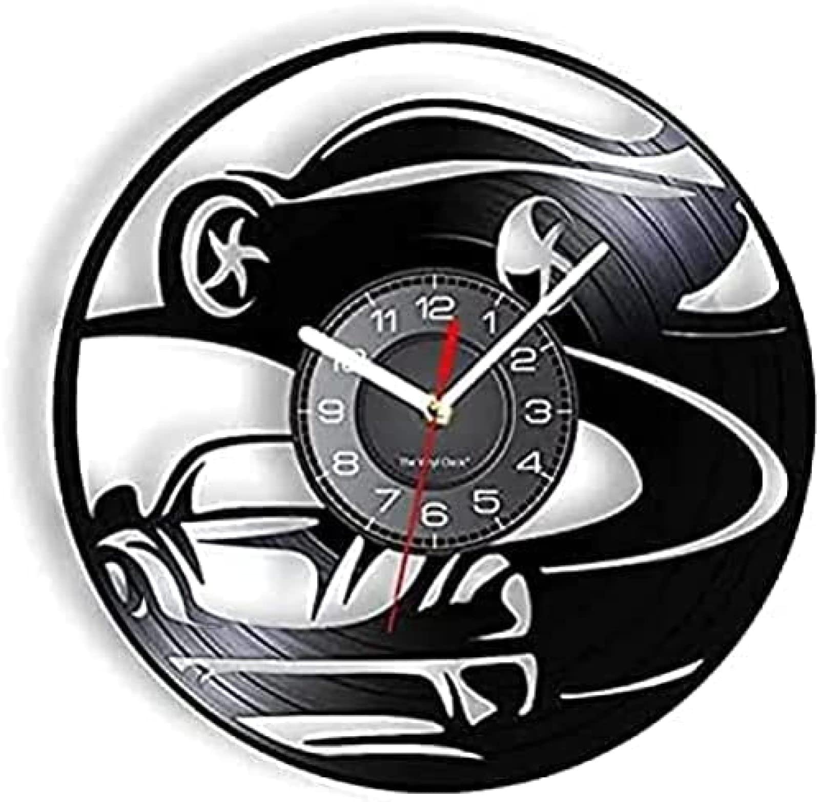 Horloge murale vinyle sport auto de course noire pour garage