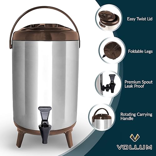 Miniatura 2 de Dispensador de bebidas aislado de acero inoxidable - Jarra térmica aislada de café frío y caliente - Dispensador de bebidas de 8 litros con grifo