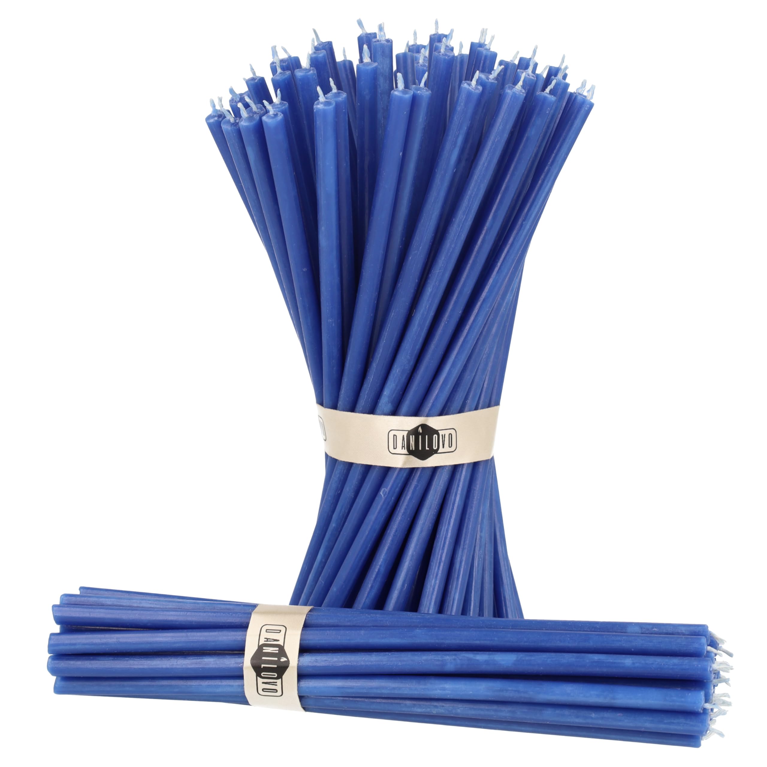 Danilovo Thin Taper Beeswax Candles - Honey-Scented, Decorative Candles Ideal for Birthday Decoration or Church Prayers - Blue Drip Free, Tall & Smokeless Pack of 50 pcs, 18,5 x 0.61 cm