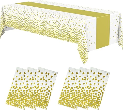 Oudain 6 manteles para fiestas, manteles de plástico con lunares impresos, impermeables, desechables, rectangulares, para cumpleaños, bodas, fiestas