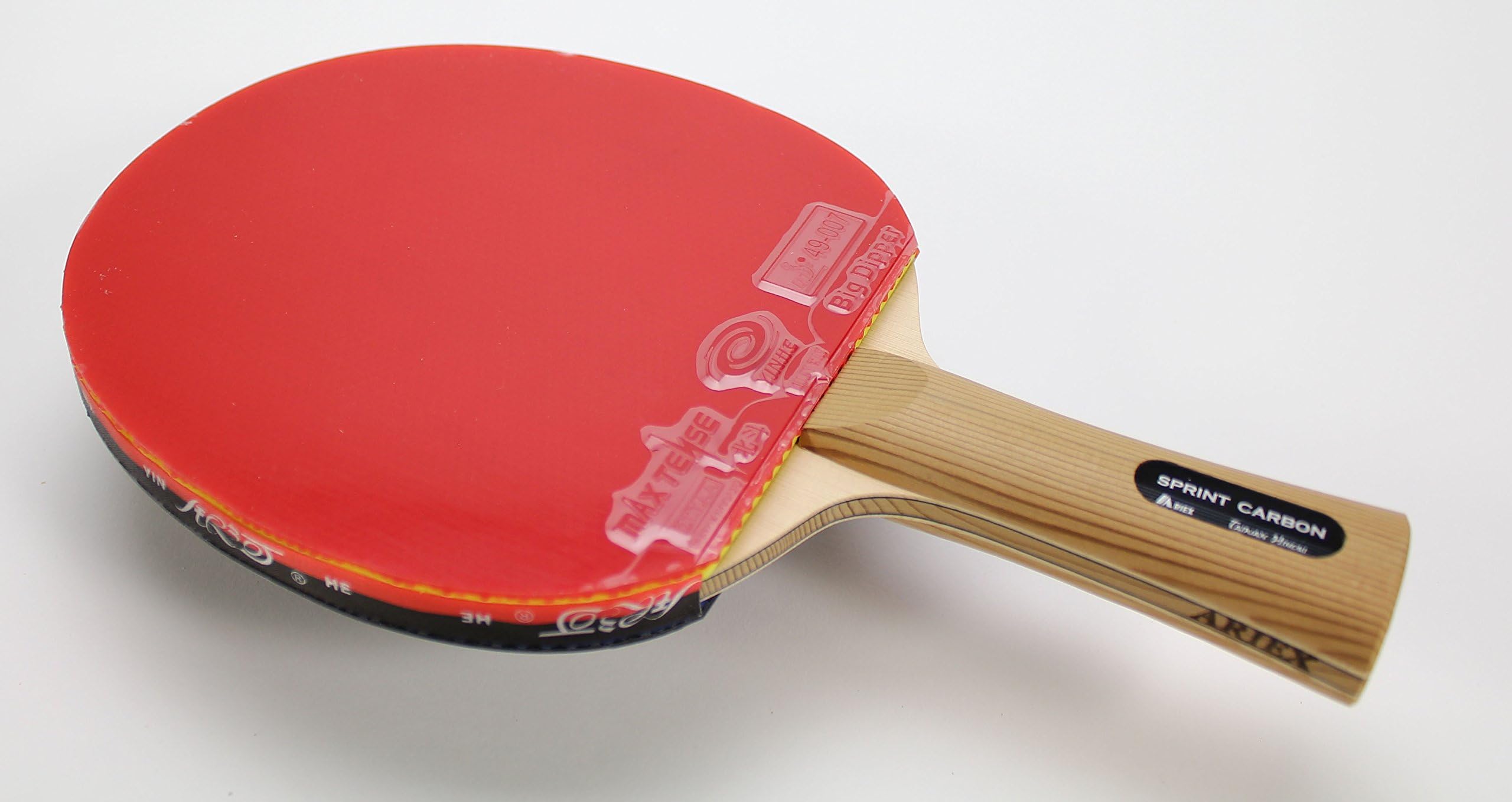 Custom Table Tennis Paddle with Ariex Sprint Carbon Flared, Round Head and YinHe Big Dipper Rubbers