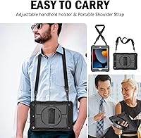 Vista 9 de BMOUO Funda para iPad de 9ª/8ª/7ª generación de 10.2", a prueba de golpes con soporte giratorio de 360°, correa de hombro y mano, funda para iPad
