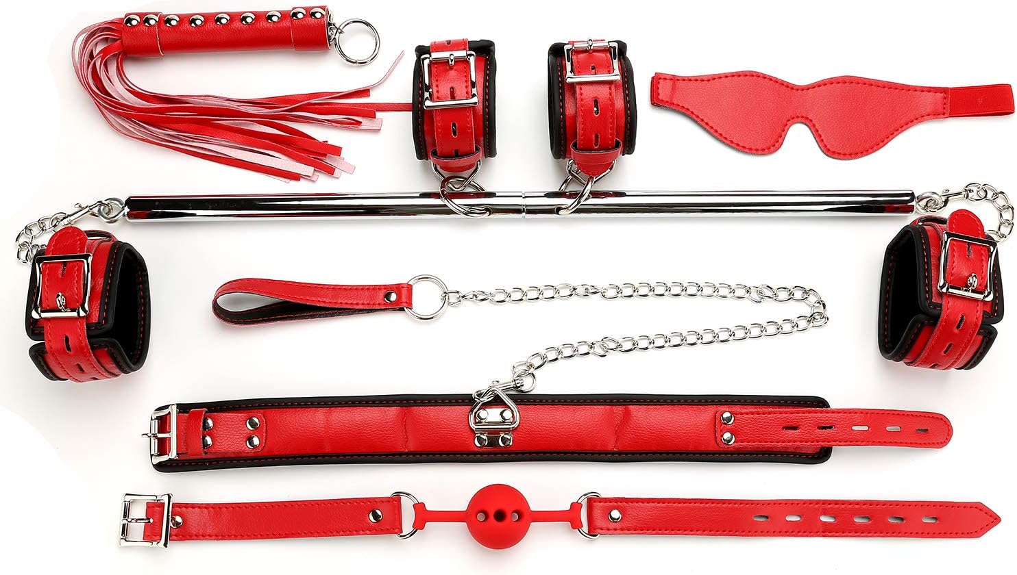 Spreader Bars Heavy Duty Silvery Yoga Pilate Bar with 7 Pcs Red Adjustable Straps Kit, Exercise Bar Sports Training Fitness Gear